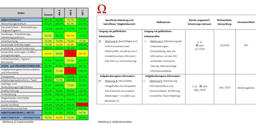 Auswertungsbeispiel OMEGA Tabelle und Maßnahmenblatt
